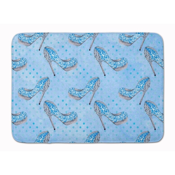 Carolines Treasures Watercolor Cinderella Shoe in Blue Machine Washable Memory Foam Mat BB7554RUG - main